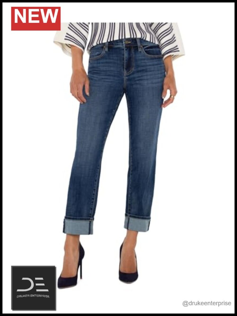 Petite Girlfriend Cuffed Jeans Mid Rise Stretch Cotton Blend